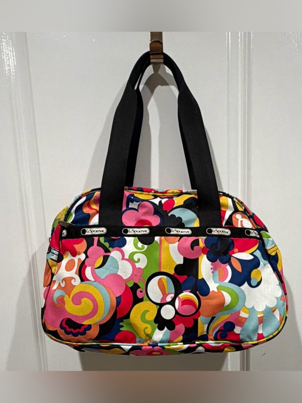 Lesportsac Multicolor Floral Swirl Tote/Shoulder Bag with Black Straps